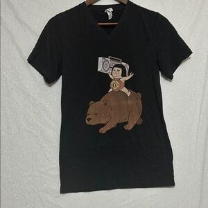 Bella Canvas Black Short Sleeve Tee Woman with Bear and Boombox Graphic